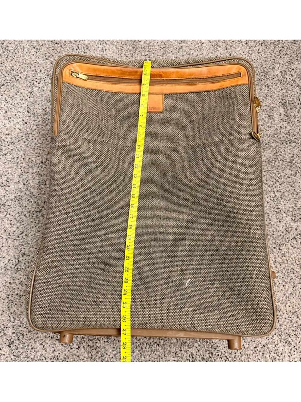 Hartmann Vintage Expandable Tweed Large Check Roller Bag with Tan Leather Trim